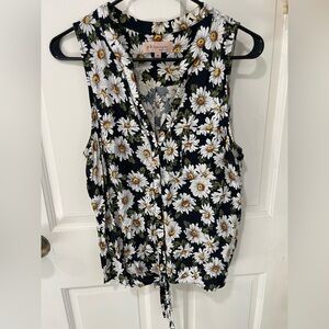 White daisy tie up sleeveless top